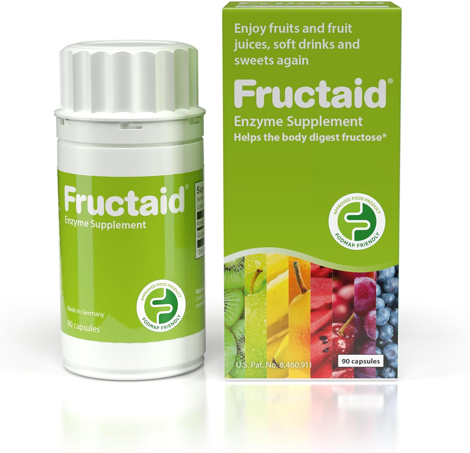 Fructaid Enzyme Supplement - 90 Capsules to Help Digest Fruits, Juices, and Sweets, Gluten-Free and Lactose-Free Dietary Supplement