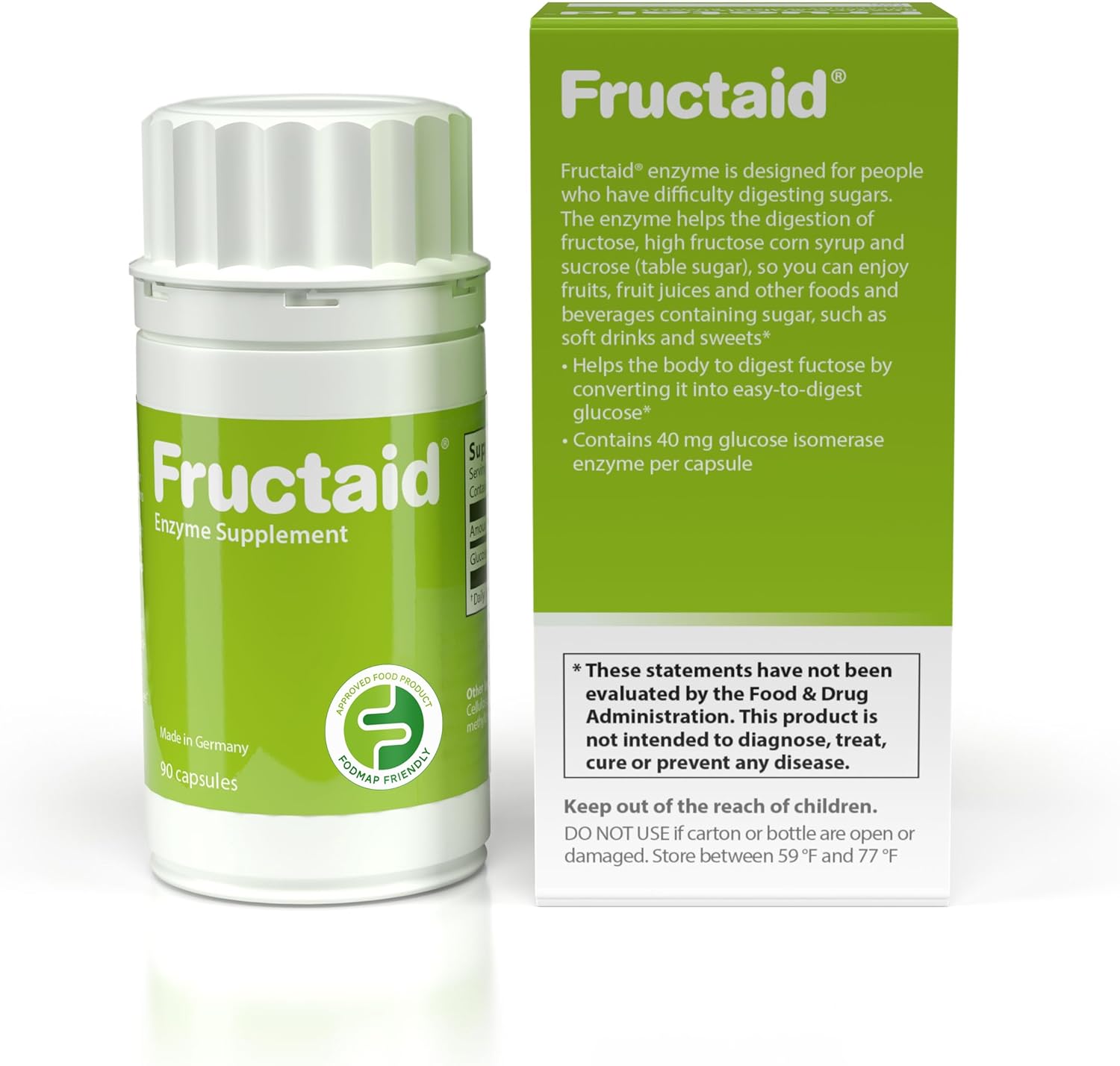 Fructaid Enzyme Supplement - 90 Capsules to Help Digest Fruits, Juices, and Sweets, Gluten-Free and Lactose-Free Dietary Supplement
