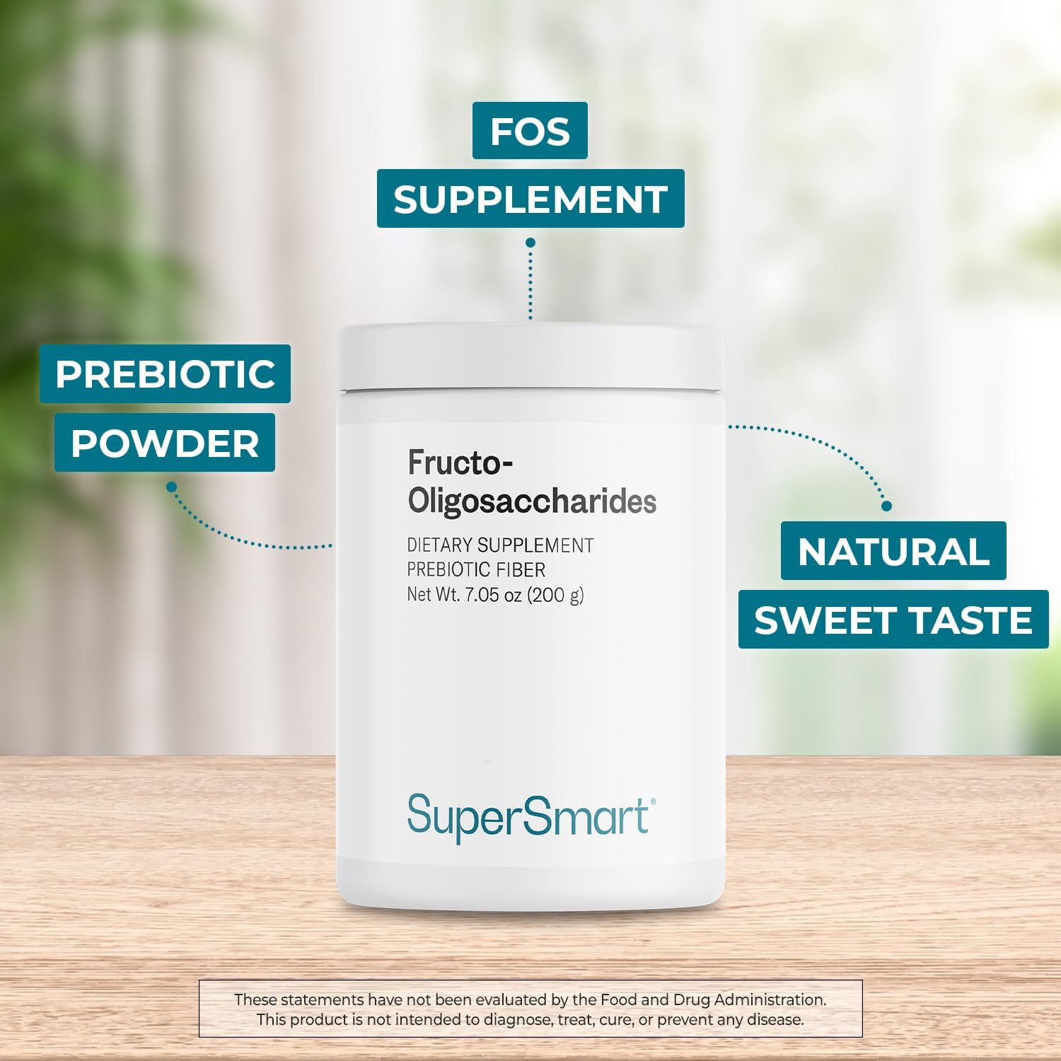 Fructo Oligosaccharides Powder - Prebiotics FOS & Inulin - Fiber Supplement for Gut Health - Non-GMO & Gluten Free - 200g