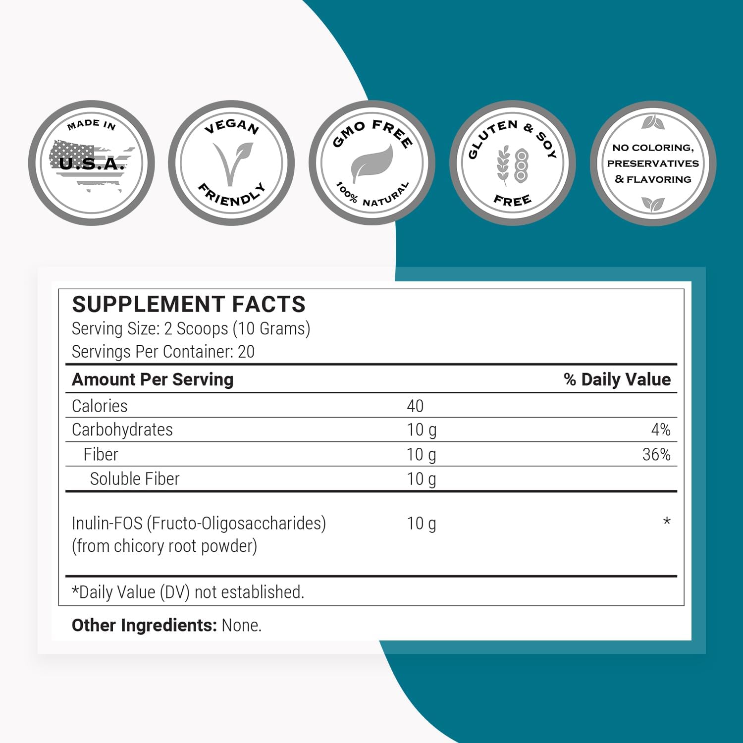 Fructo Oligosaccharides Powder - Prebiotics FOS & Inulin - Fiber Supplement for Gut Health - Non-GMO & Gluten Free - 200g