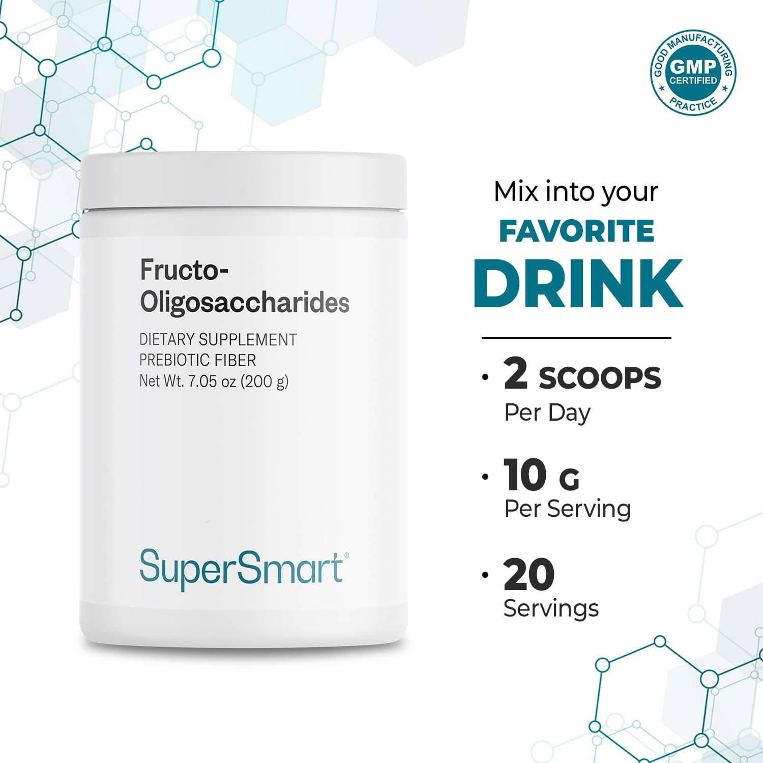 Fructo Oligosaccharides Powder - Prebiotics FOS & Inulin - Fiber Supplement for Gut Health - Non-GMO & Gluten Free - 200g