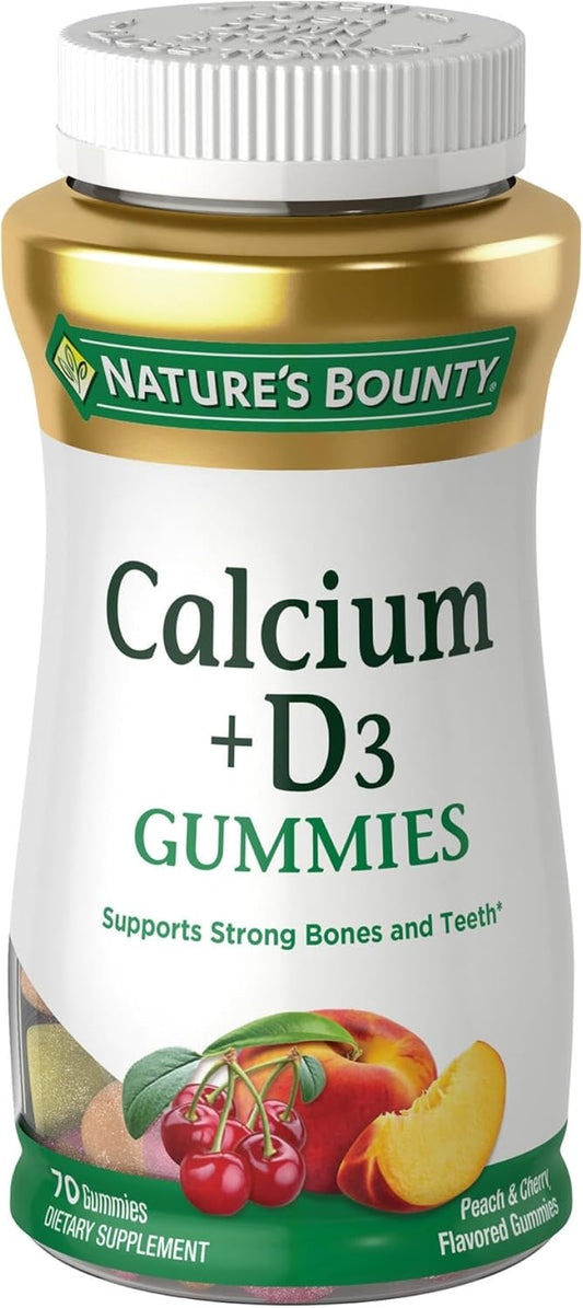 Fruit-Flavored Nature's Bounty Calcium and Vitamin D Gummies for Immune Support and Bone Health - 70 Count