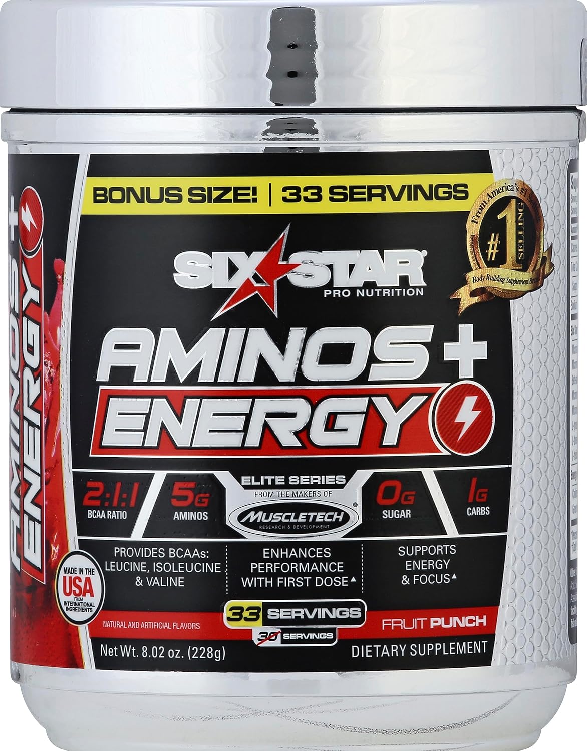 Fruit Punch BCAA Powder with Six Star Aminos for Energy, 30 Servings