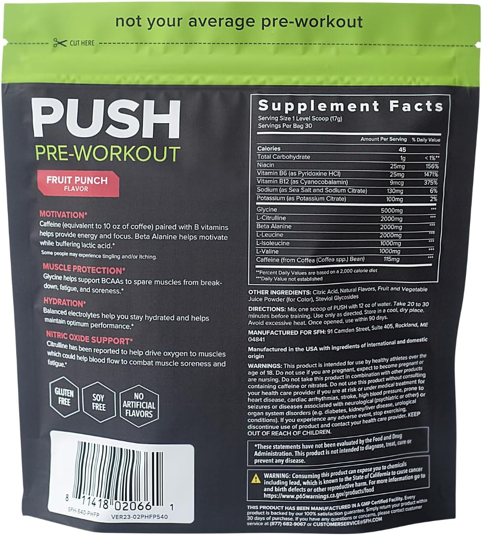 Fruit Punch BCAA Pre-Workout Powder with Electrolytes for Muscle Repair - Non-Dairy, No Artificial Ingredients -  Bag