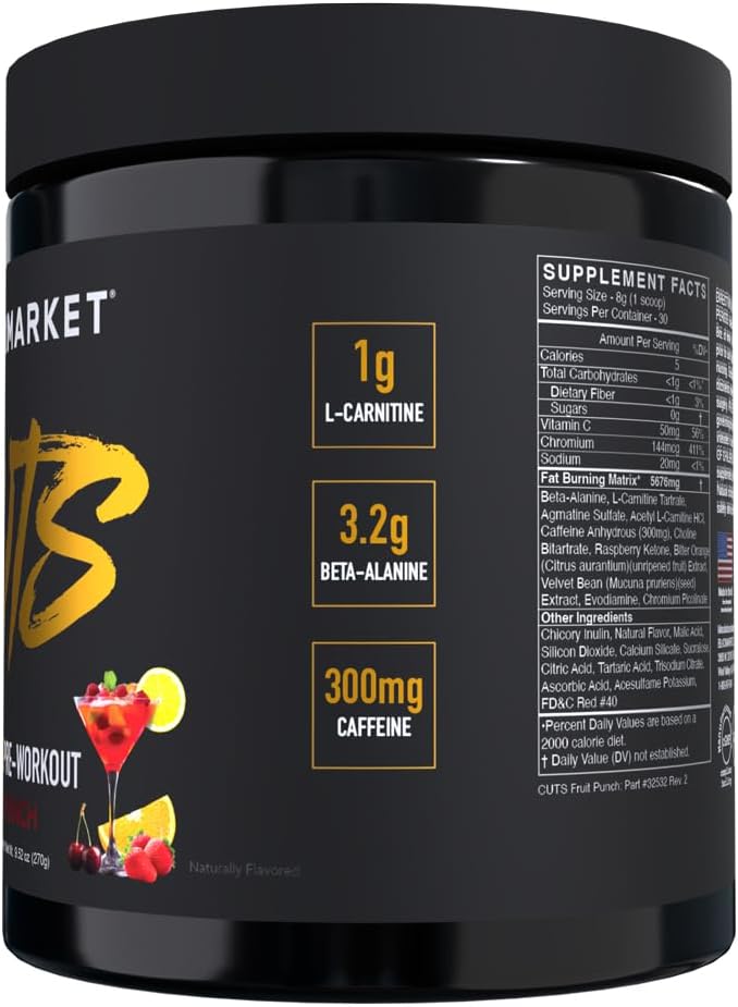 Fruit Punch Flavored Pre Workout Powdered Drink Mix for Men & Women - Boost Energy, Enhance Muscle Definition, Thermogenic Formula, No Creatine - 30 Servings