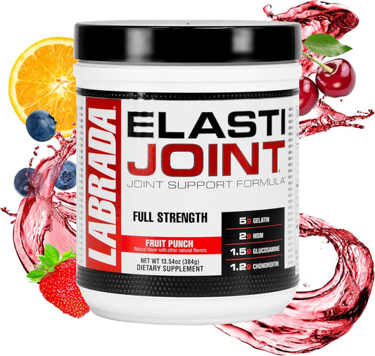 Fruit Punch Glucosamine Joint Support Powder for Men & Women - Labrada Nutrition Elastijoint with MSM, Chondroitin - Gluten-Free Health Supplement