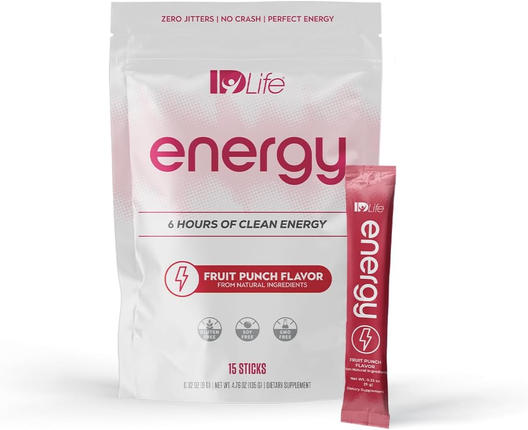 Fruit Punch IDLife Energy Powder for Sustained Energy Boost - Healthy Drink for Work, Gym, and Daily Use - No Jitters or Crash - 15 Sticks