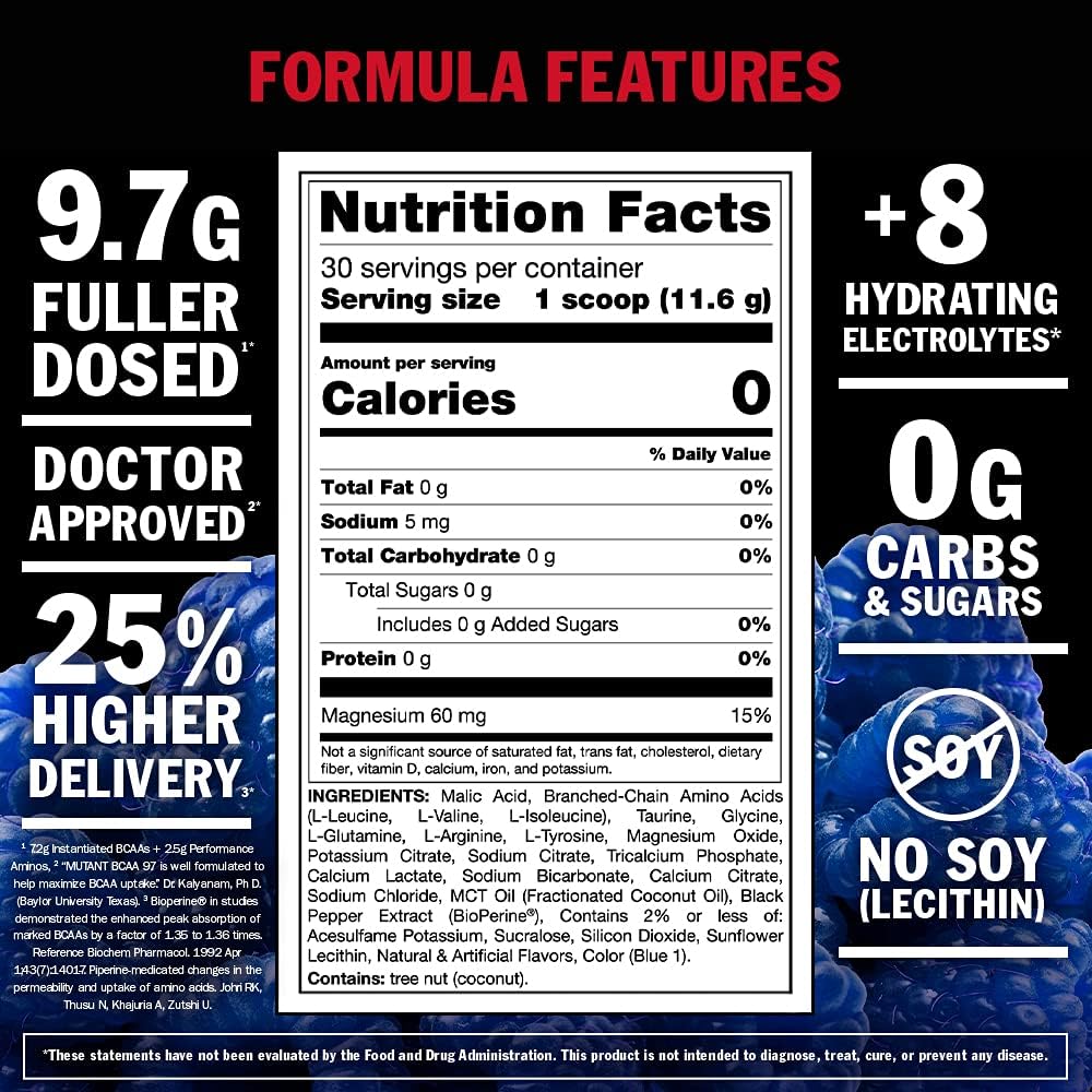 Fruit Punch Mutant BCAA 9.7 Powder with Micronized Amino Energy Support - 348g