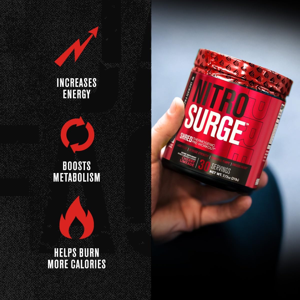 Fruit Punch Nitrosurge Shred Pre-Workout & N.O. XT Nitric Oxide Booster for Men & Women by Jacked Factory