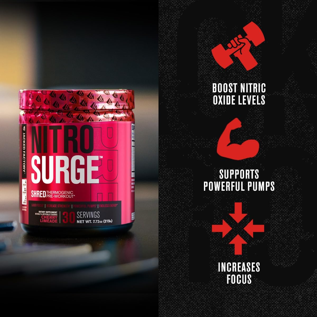 Fruit Punch Nitrosurge Shred Pre-Workout & N.O. XT Nitric Oxide Booster for Men & Women by Jacked Factory