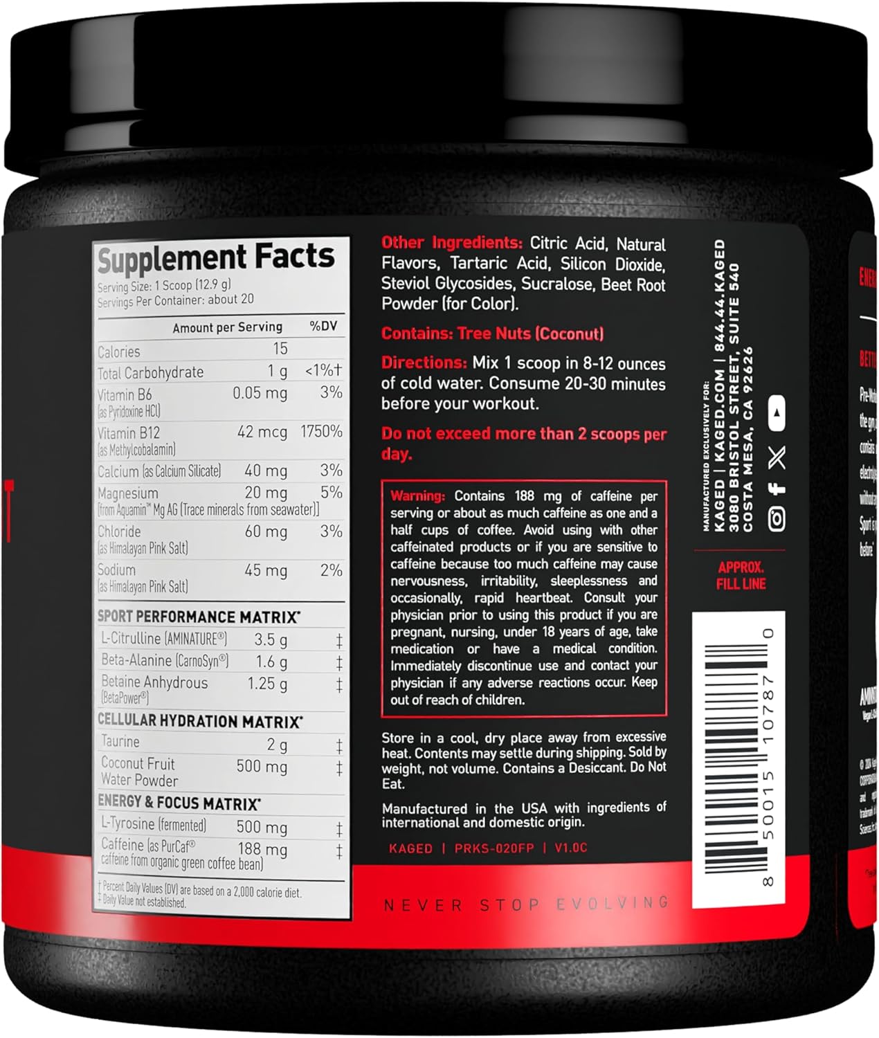 Fruit Punch Pre-Workout Powder for Endurance | Kaged Sport Pre-Kaged | Energy Supplement for Cardio & Weightlifting | 20 Servings