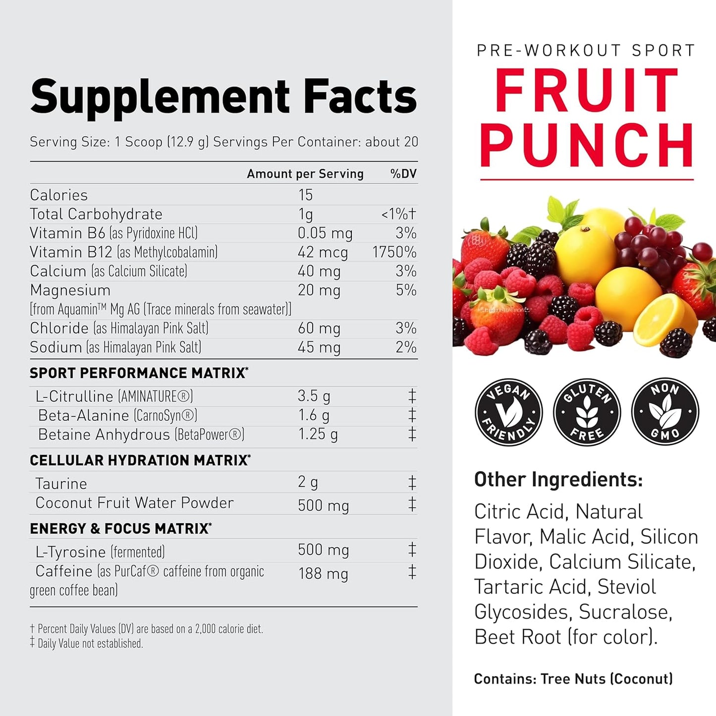 Fruit Punch Pre-Workout Powder for Endurance | Kaged Sport Pre-Kaged | Energy Supplement for Cardio & Weightlifting | 20 Servings