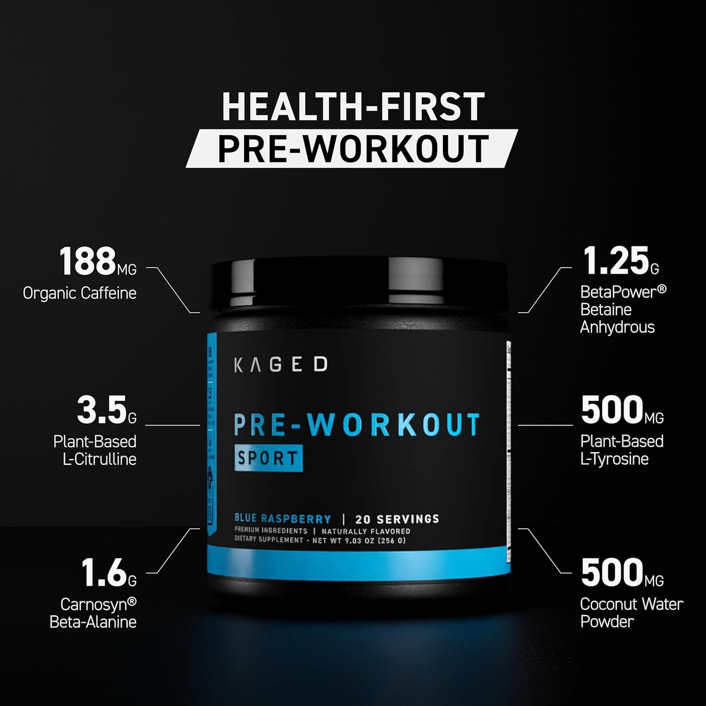 Fruit Punch Pre-Workout Powder for Endurance | Kaged Sport Pre-Kaged | Energy Supplement for Cardio & Weightlifting | 20 Servings