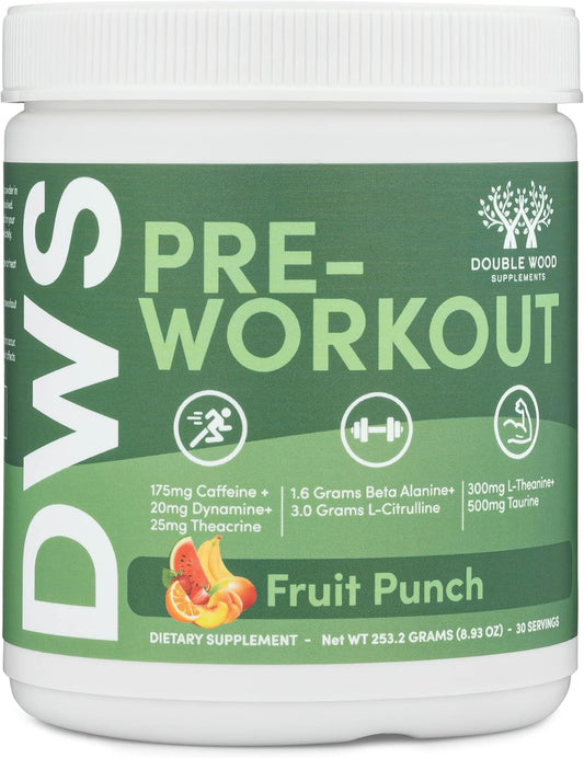Fruit Punch Pre Workout Powder with Caffeine and Amino Acids - 30 Servings by Double Wood Supplements