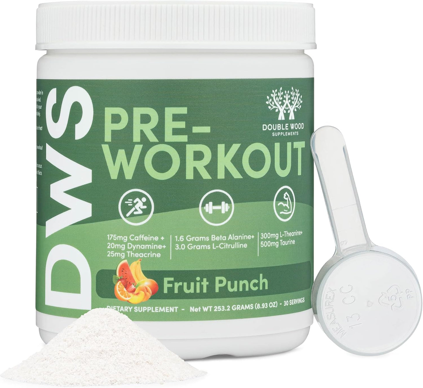 Fruit Punch Pre Workout Powder with Caffeine and Amino Acids - 30 Servings by Double Wood Supplements