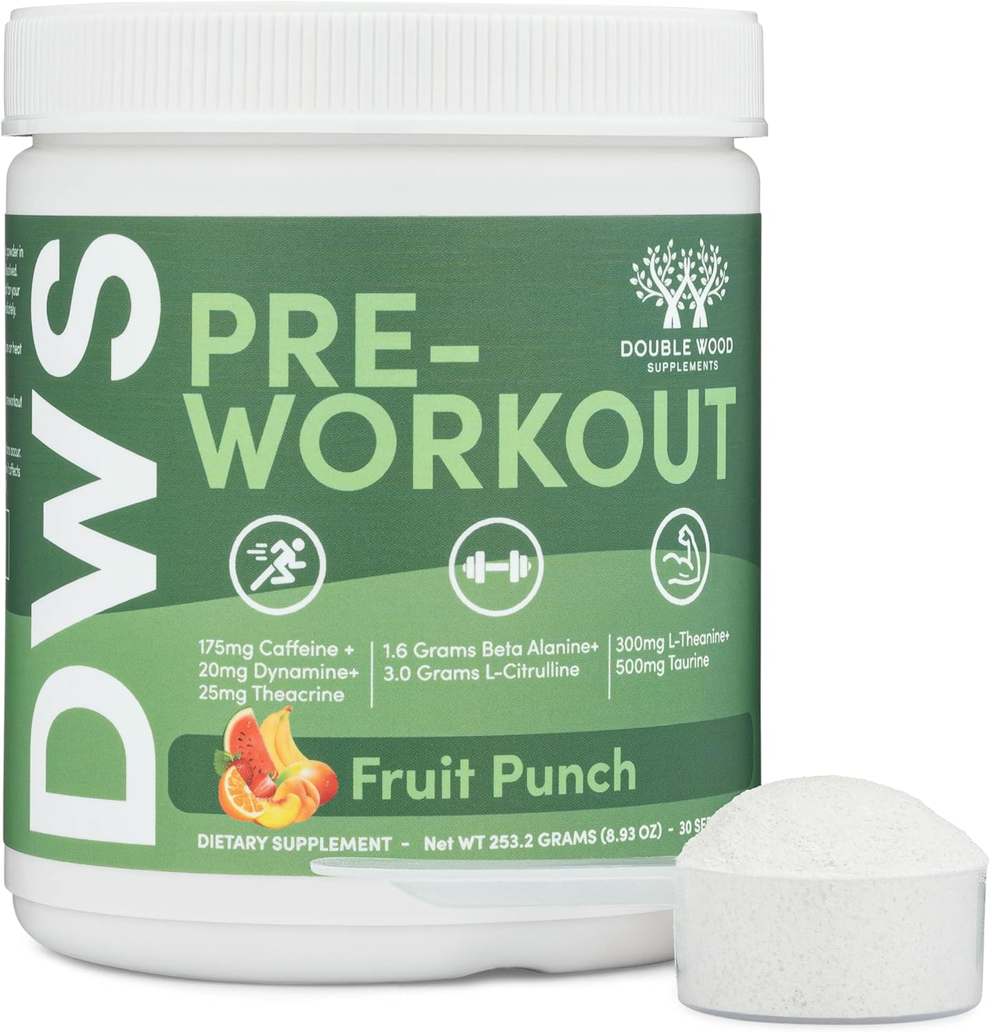Fruit Punch Pre Workout Powder with Caffeine and Amino Acids - 30 Servings by Double Wood Supplements