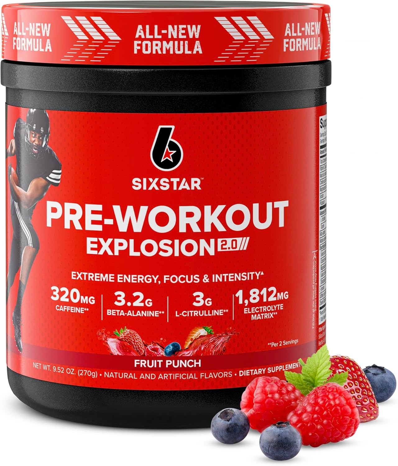Fruit Punch Preworkout Explosion 2.0 Powder Drink Mix - Energy Booster with Beta-Alanine & Caffeine - Sports Nutrition Supplement for Men & Women (30 Servings)