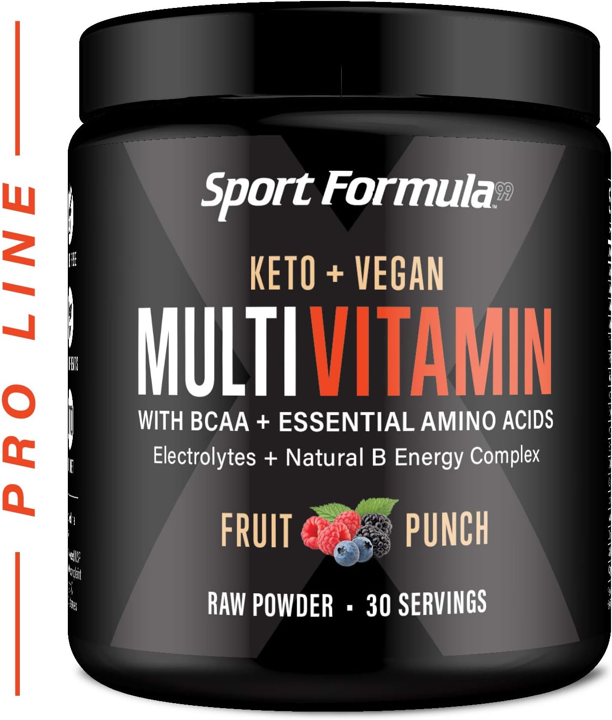 Fruit Punch Sport Formula 99 Multivitamin Powder Drink Mix for Men and Women - Keto Vegan BCAA Amino Acids with Electrolytes and Digestive Enzymes