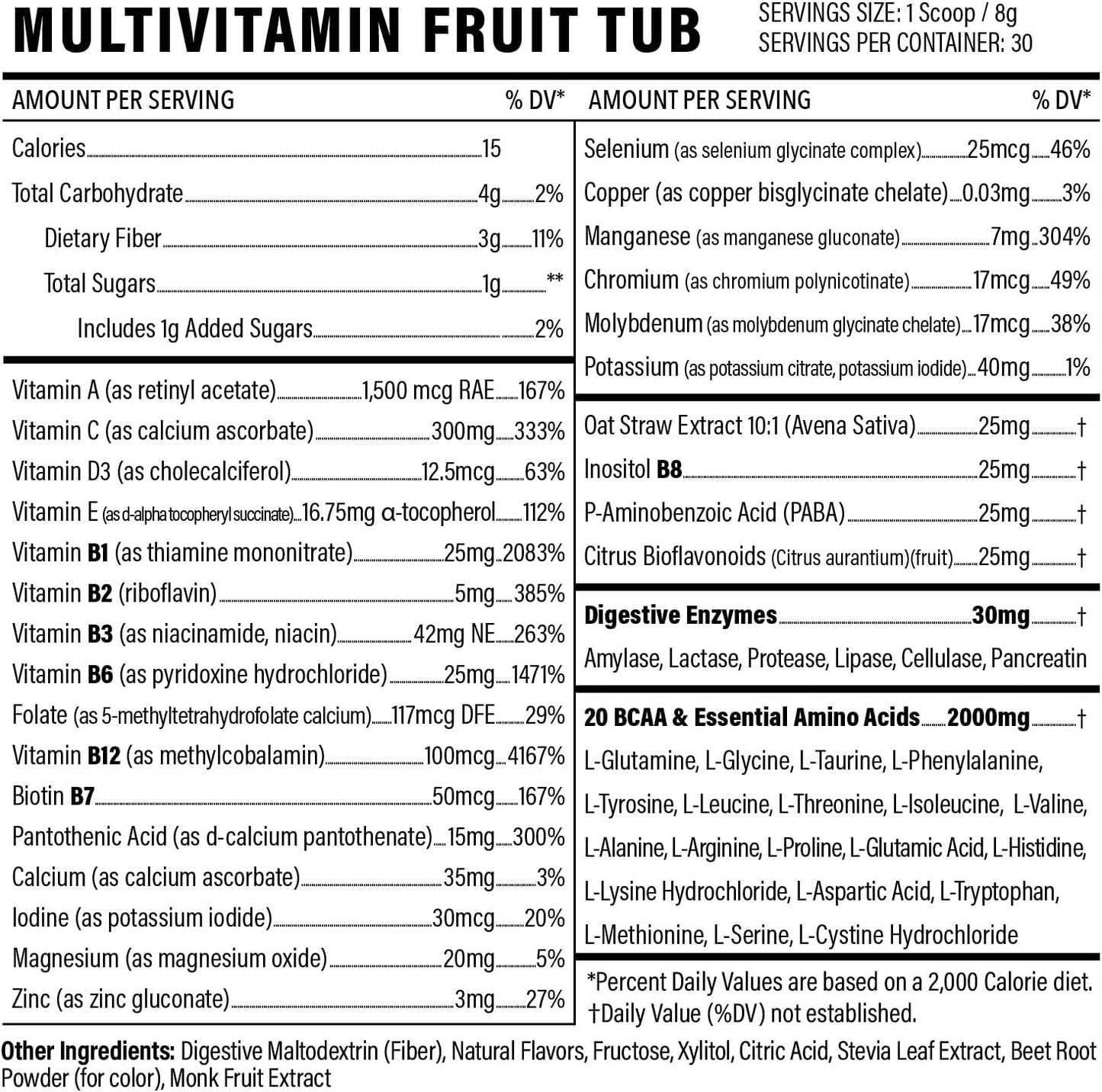 Fruit Punch Sport Formula 99 Multivitamin Powder Drink Mix for Men and Women - Keto Vegan BCAA Amino Acids with Electrolytes and Digestive Enzymes