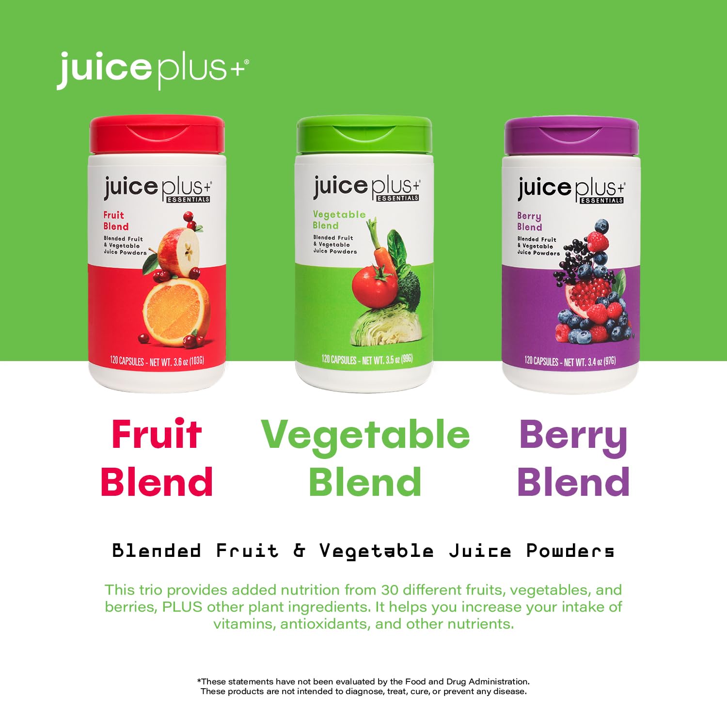 Fruit, Vegetable, and Berry Blend Supplement for Immune Support, Cognitive Health, and Skin Radiance - 3 Bottles (120 Capsules)