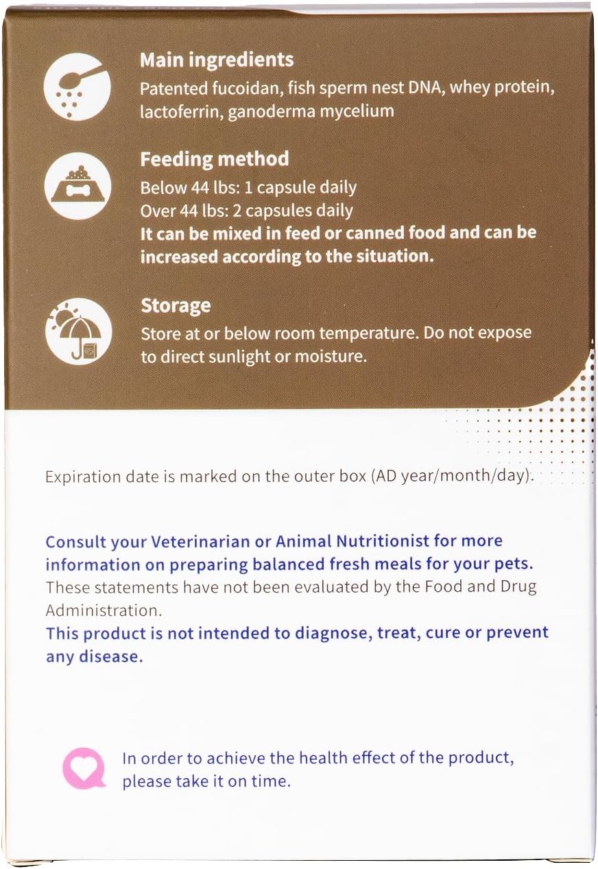 Fucoidan & Salmon Milt Immune Support Supplement for Dogs and Cats - Boost Immune System, Revitalize Health - 60 Capsules