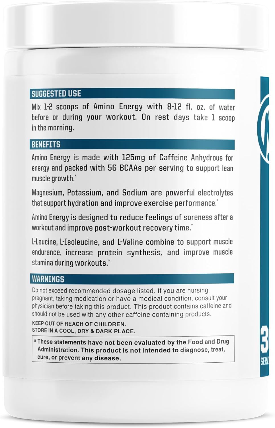 Fuel and Recover with NutraOne Amino Energy BCAA Powder Pre-Workout Supplement - BlackBerry Lemonade Flavor, 30 Servings
