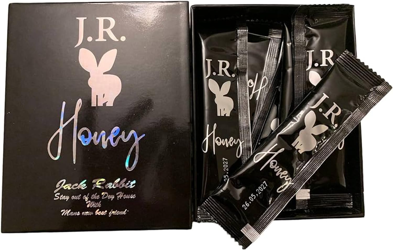 Full Box of Generic Black Jr Power-Plus Omega Ginseng Honey Sachets - 12 Sachets, 22g