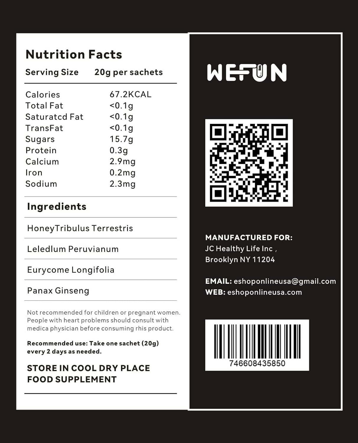 Full Box of Generic Black Junior Power-Plus Omega Ginseng Honey Sachets (10g, 24 Count)