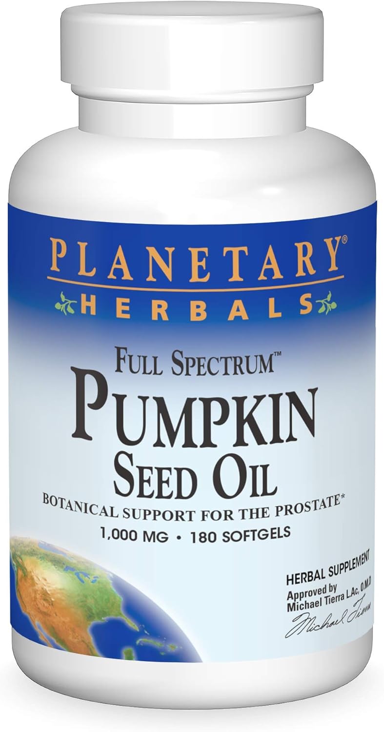 Full Spectrum Pumpkin Seed Oil Capsules - 1,000mg, 180 Count - Prostate Support Supplement by Planetary Herbals