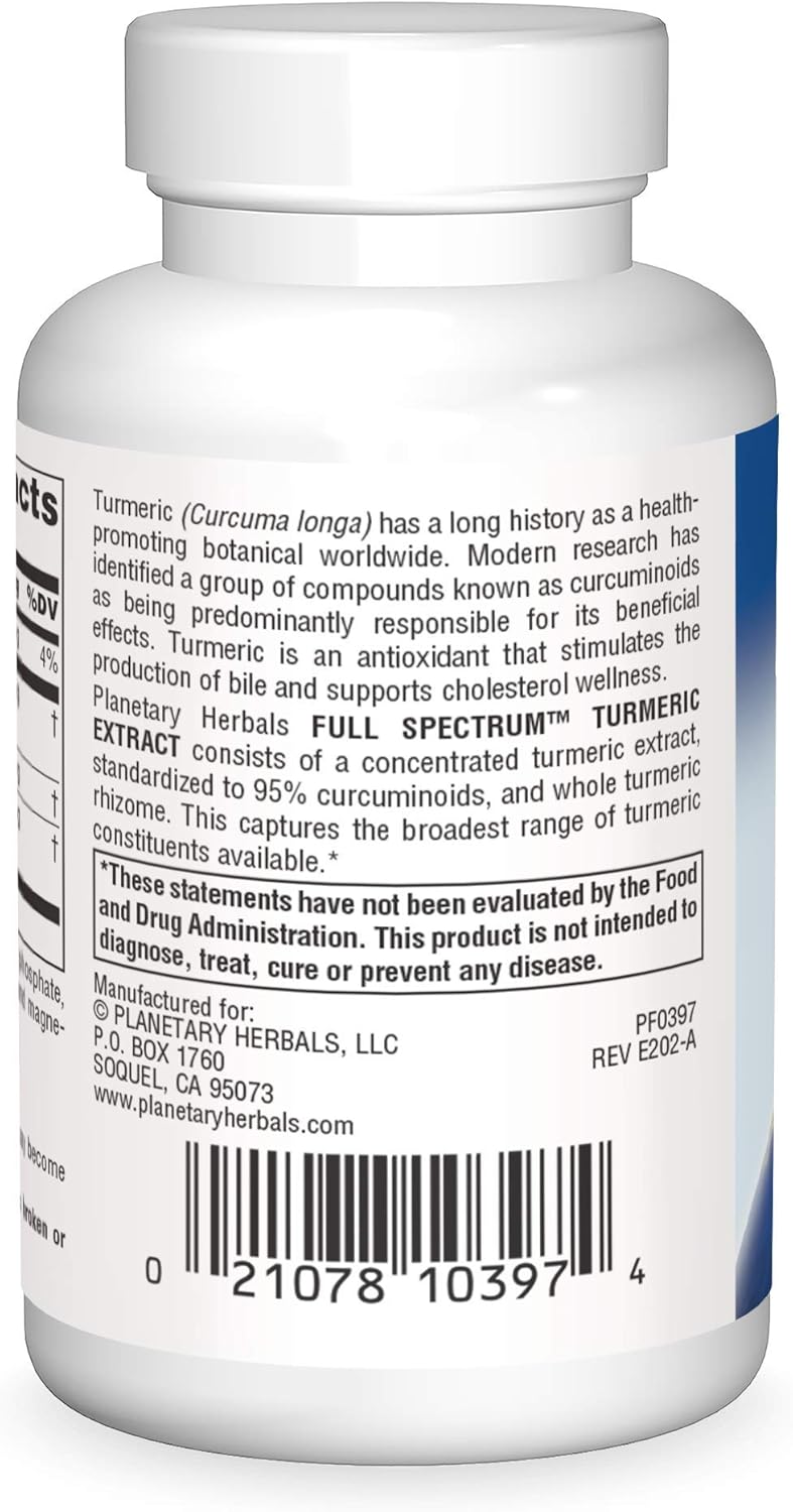 Full Spectrum Turmeric Extract Tablets 450mg - Planetary Herbals - 30 Count