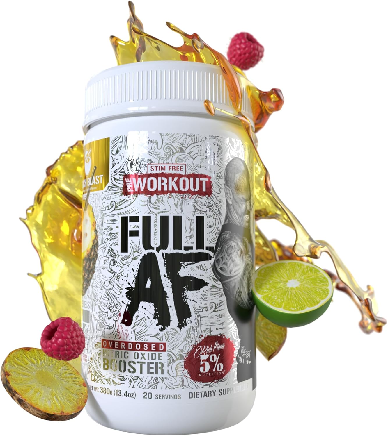 FullAF Pre-Workout Supplement for Massive Pumps - Stimulant-Free Blend with L-Citrulline, L-Taurine, Nitrosigine, GlycerSize - 13.4oz (Beach Blast)