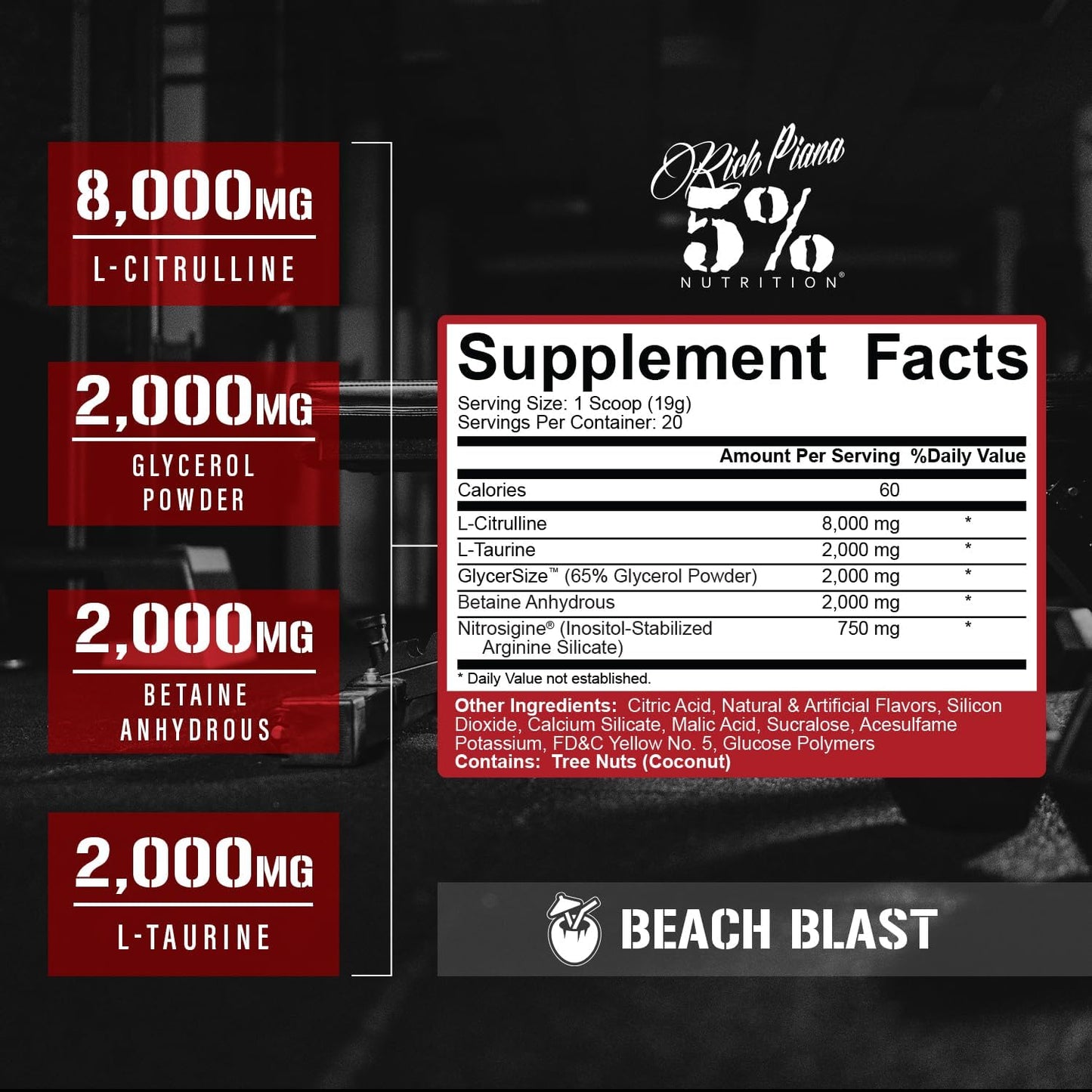 FullAF Pre-Workout Supplement for Massive Pumps - Stimulant-Free Blend with L-Citrulline, L-Taurine, Nitrosigine, GlycerSize - 13.4oz (Beach Blast)