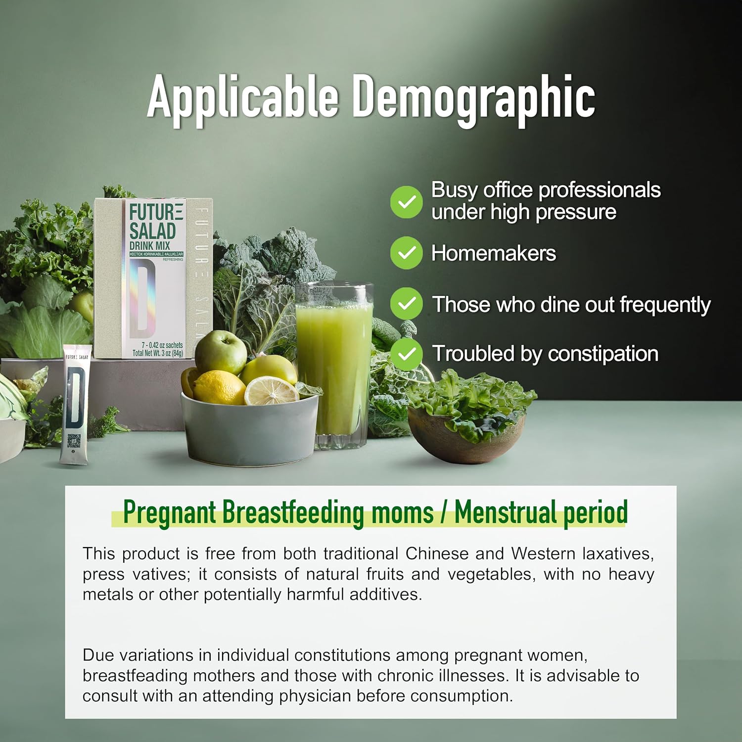 FUTURE SALAD Drink Mix Powder with Fruits, Moringa Leaves, and Vegetables - 7 Packets