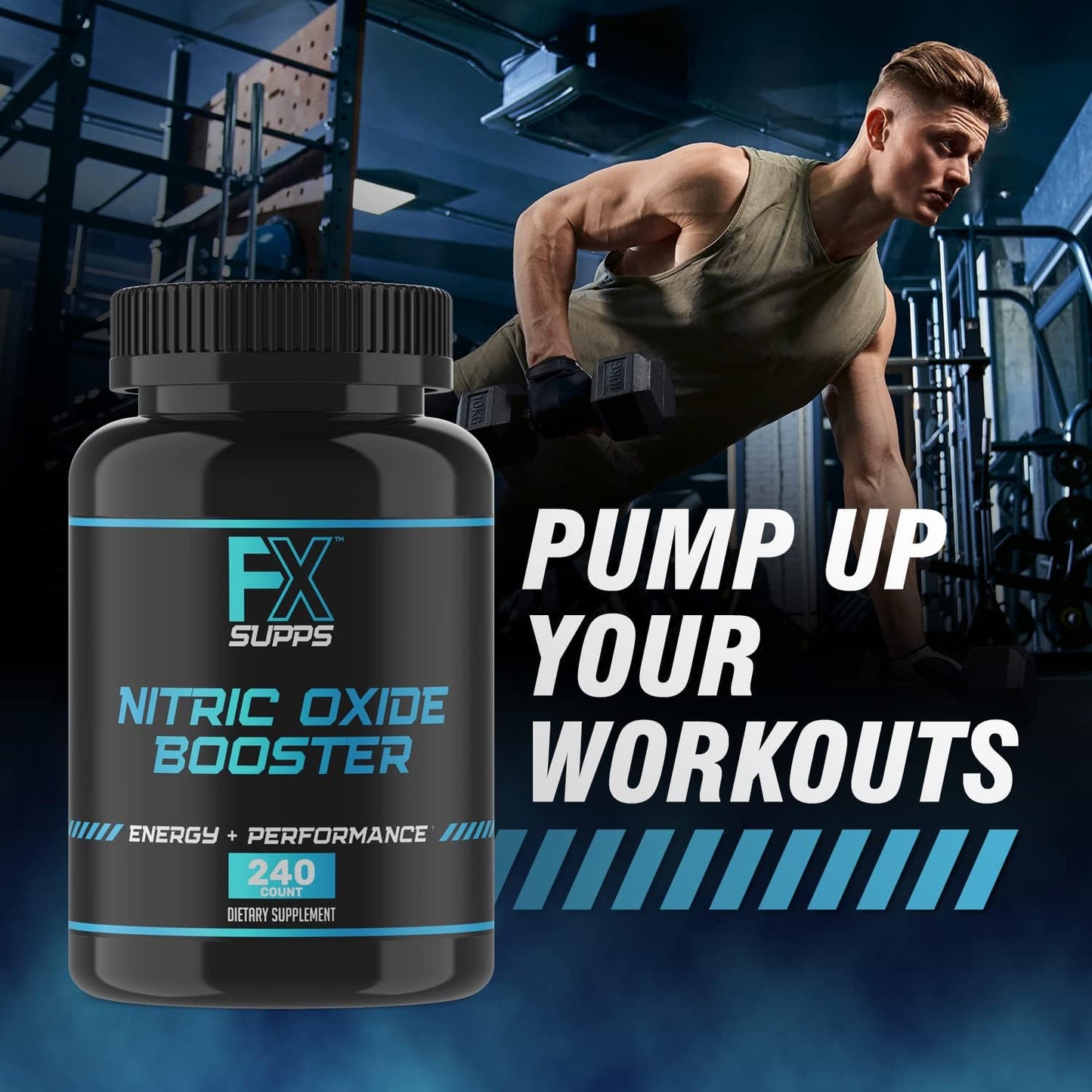 FXSUPPS Nitric Oxide Booster Capsules - 2 Pack for Energy, Pump, and Vascularity - Muscle Builder with Arginine - Best for Athletes
