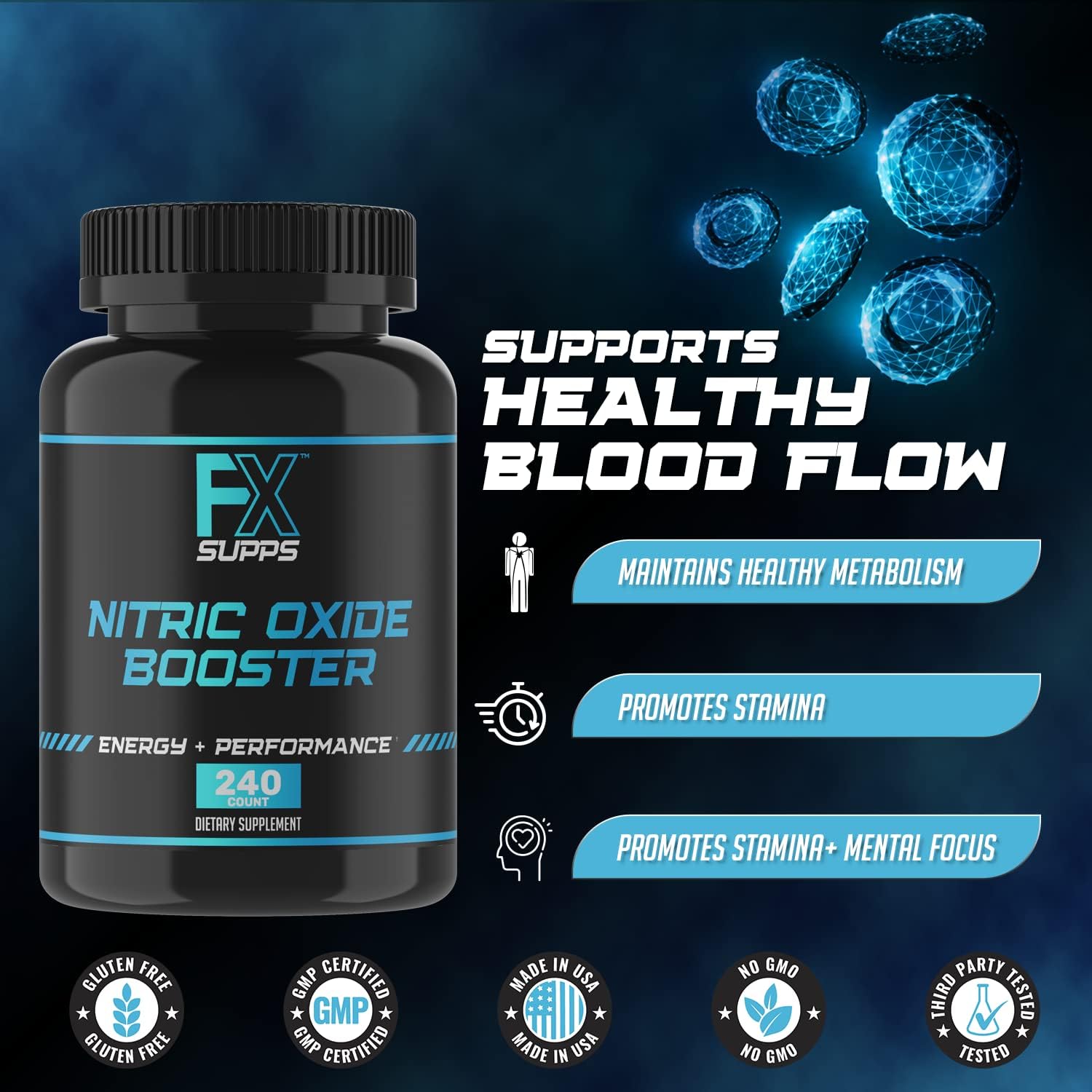 FXSUPPS Nitric Oxide Booster Capsules - 2 Pack for Energy, Pump, and Vascularity - Muscle Builder with Arginine - Best for Athletes