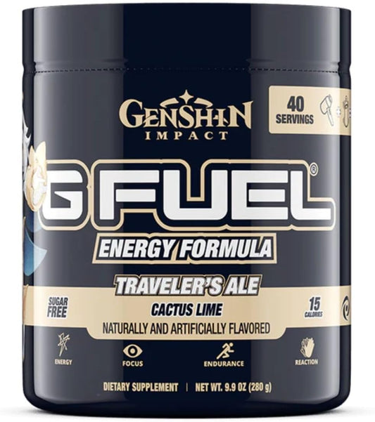 G Fuel Genshin Impact Energy Drink Powder - Pre Workout Caffeine Mix for Gaming - Sugar Free Focus Amino - Vitamin + Antioxidants - 9.9oz (Cactus Lime, 40 Servings)