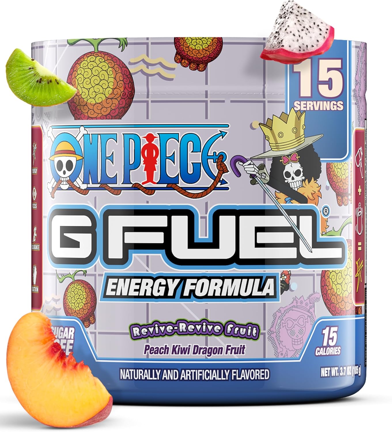 G Fuel ONE Piece Revive Energy Drink Powder - Peach Kiwi Dragon Fruit Flavor, Pre Workout Mix with Caffeine, Focus Amino & Antioxidants - 15 Servings