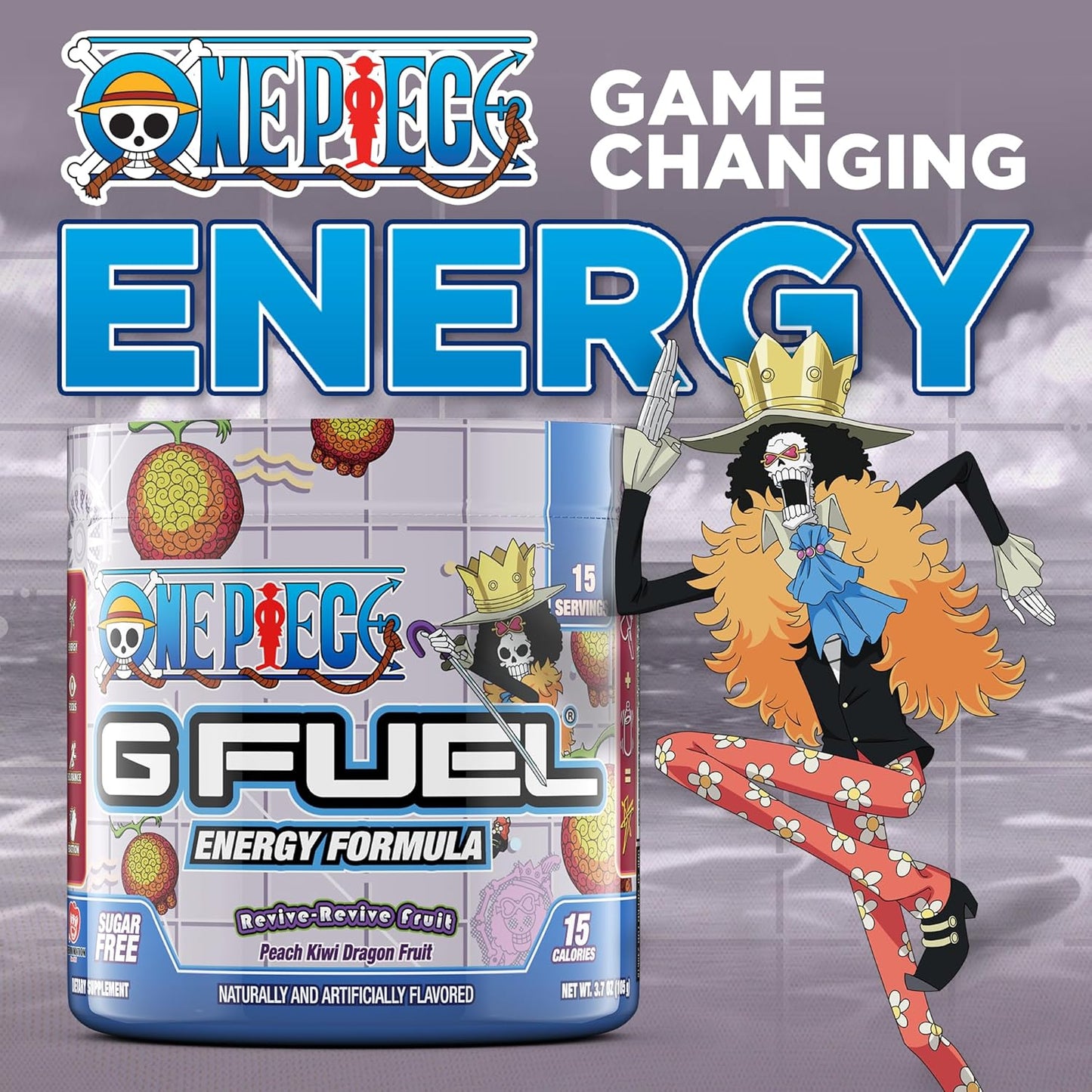 G Fuel ONE Piece Revive Energy Drink Powder - Peach Kiwi Dragon Fruit Flavor, Pre Workout Mix with Caffeine, Focus Amino & Antioxidants - 15 Servings