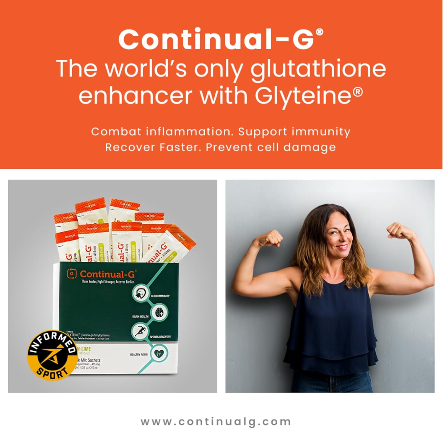 G Glyteine 415mg Powder: Enhance Cellular Health with Glutathione Supplement for Liver Support - Lemon Lime Flavor - 60 Days Supply