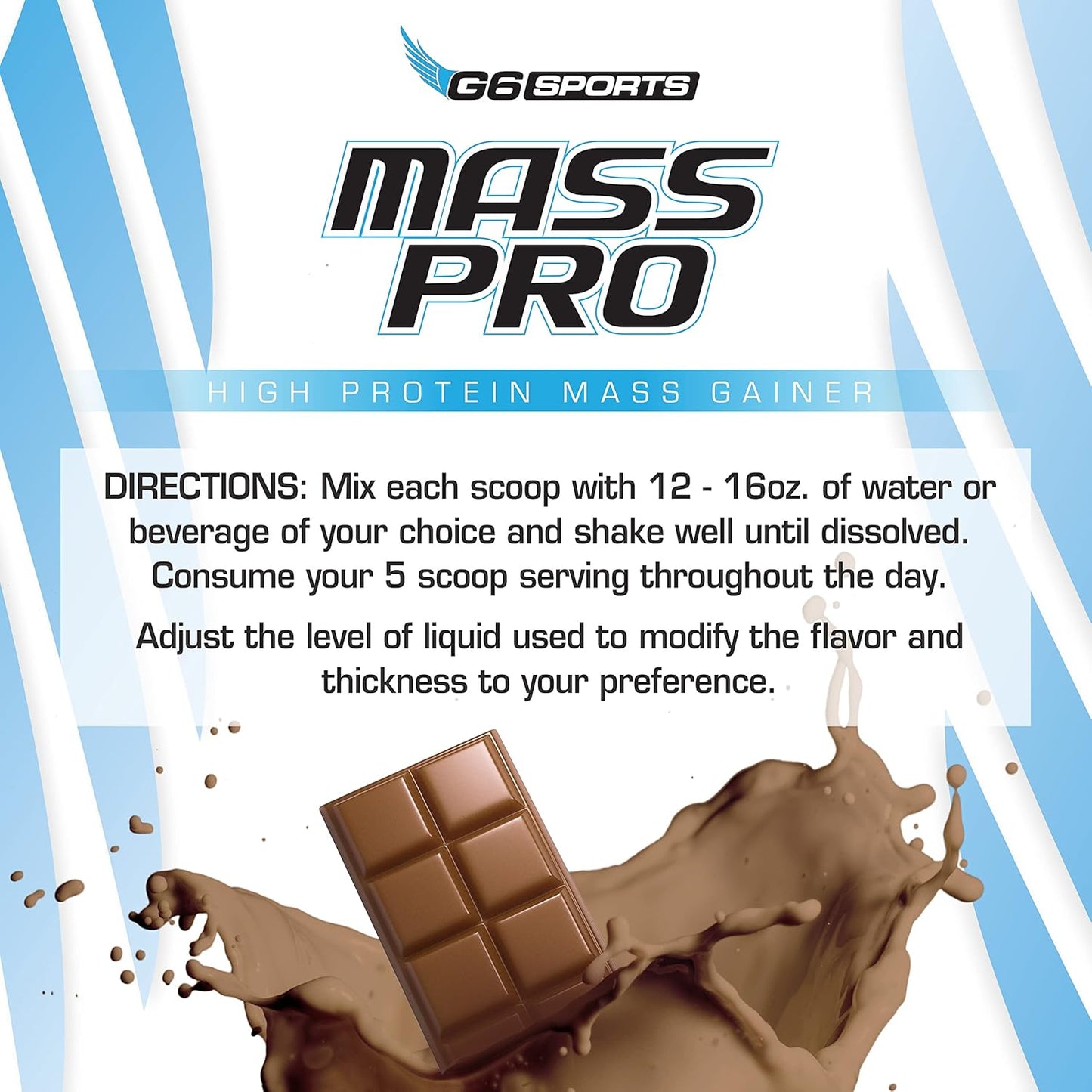 G6 Sports Nutrition Mass Pro High Protein Gainer with Avocado, Coconut, and MCT Oil - 7lb Chocolate Bag
