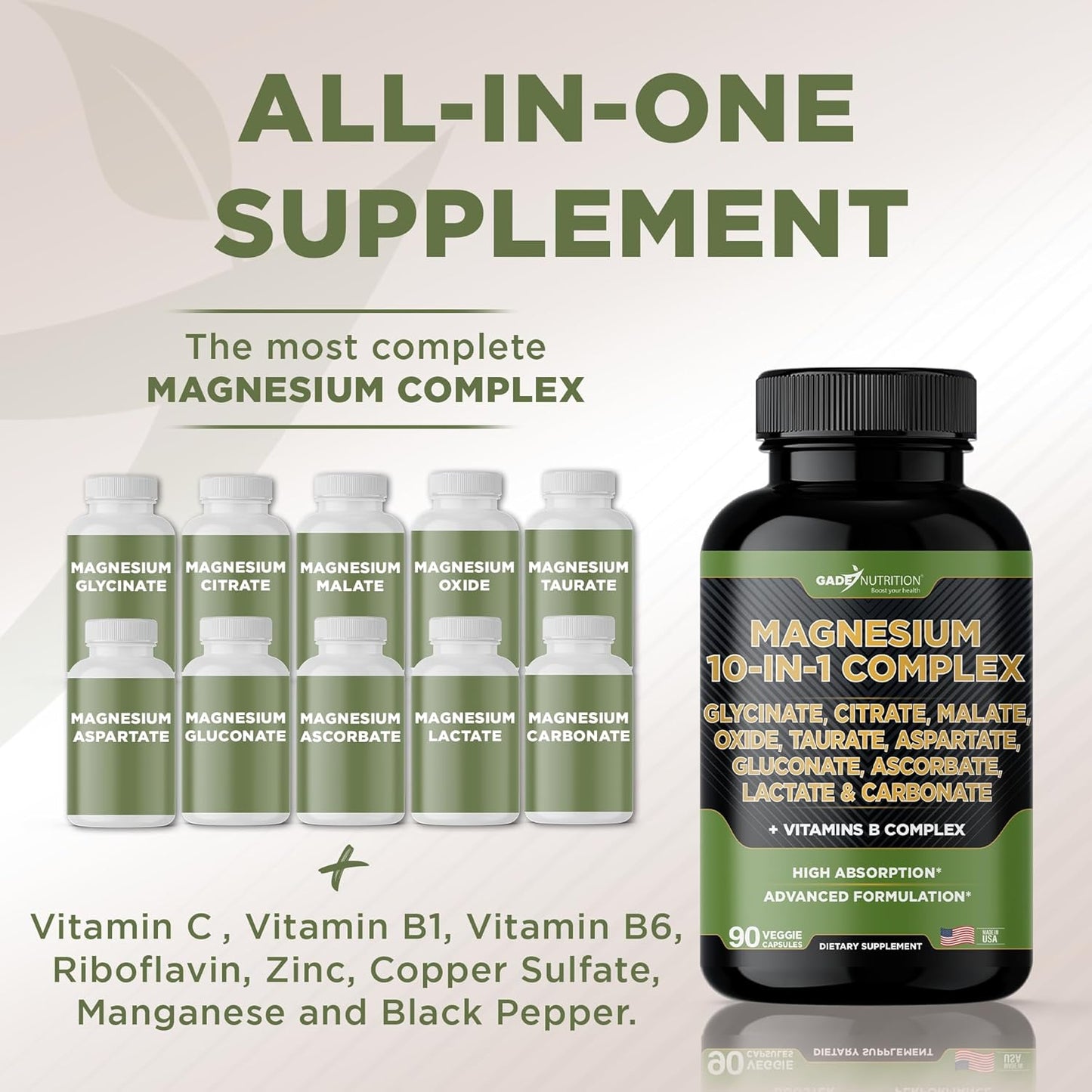 Gade Nutrition Magnesium Complex 10-in-1 with Essential Minerals and Vitamins for Health Boost