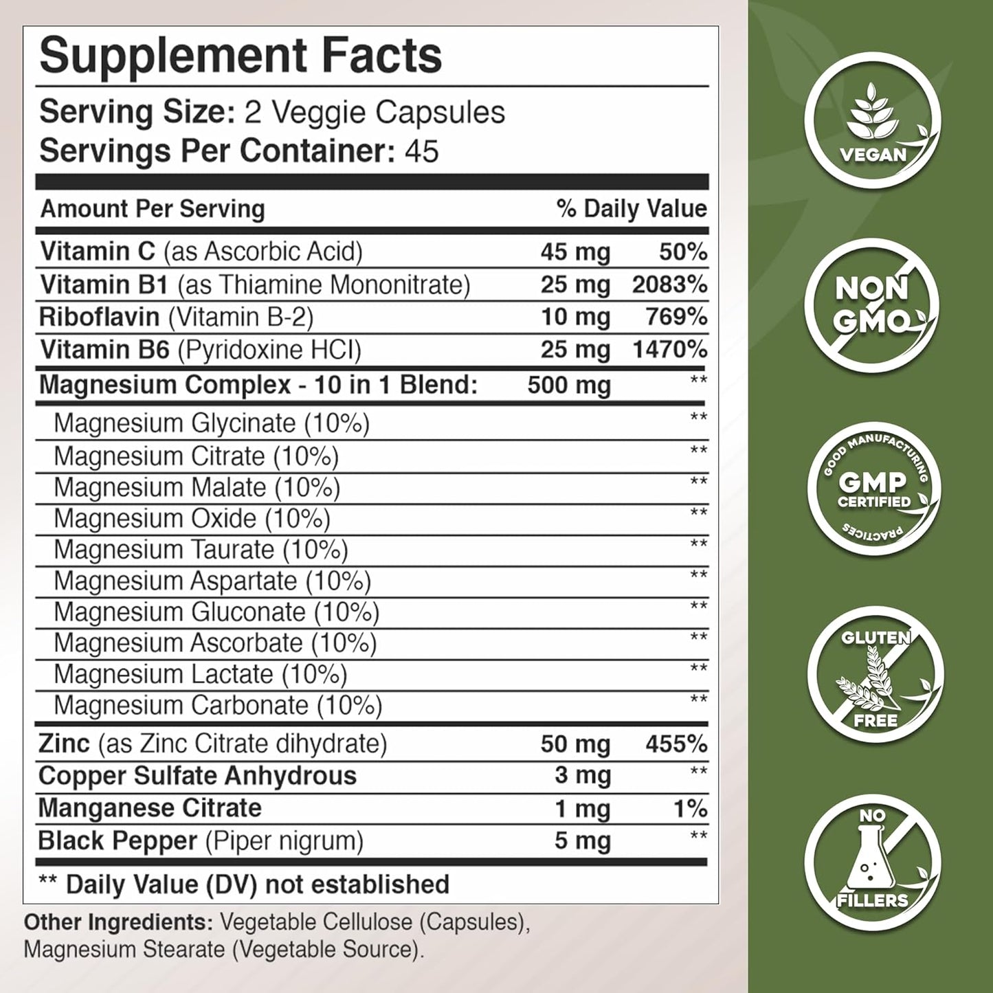 Gade Nutrition Magnesium Complex 10-in-1 with Essential Minerals and Vitamins for Health Boost