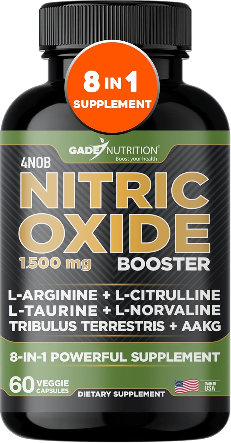 Gade Nutrition Nitric Oxide Supplement for Energy and Performance - L Arginine Capsules with Essential Amino Acids and Maca Root - Pre Workout Muscle Builder