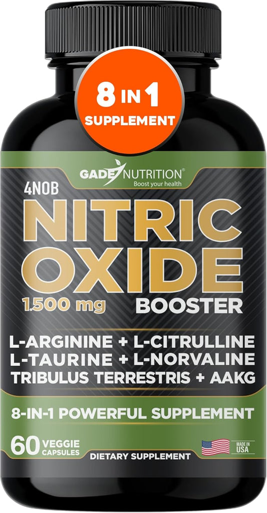 Gade Nutrition Nitric Oxide Supplement for Energy and Performance - L Arginine Capsules with Essential Amino Acids and Maca Root - Pre Workout Muscle Builder