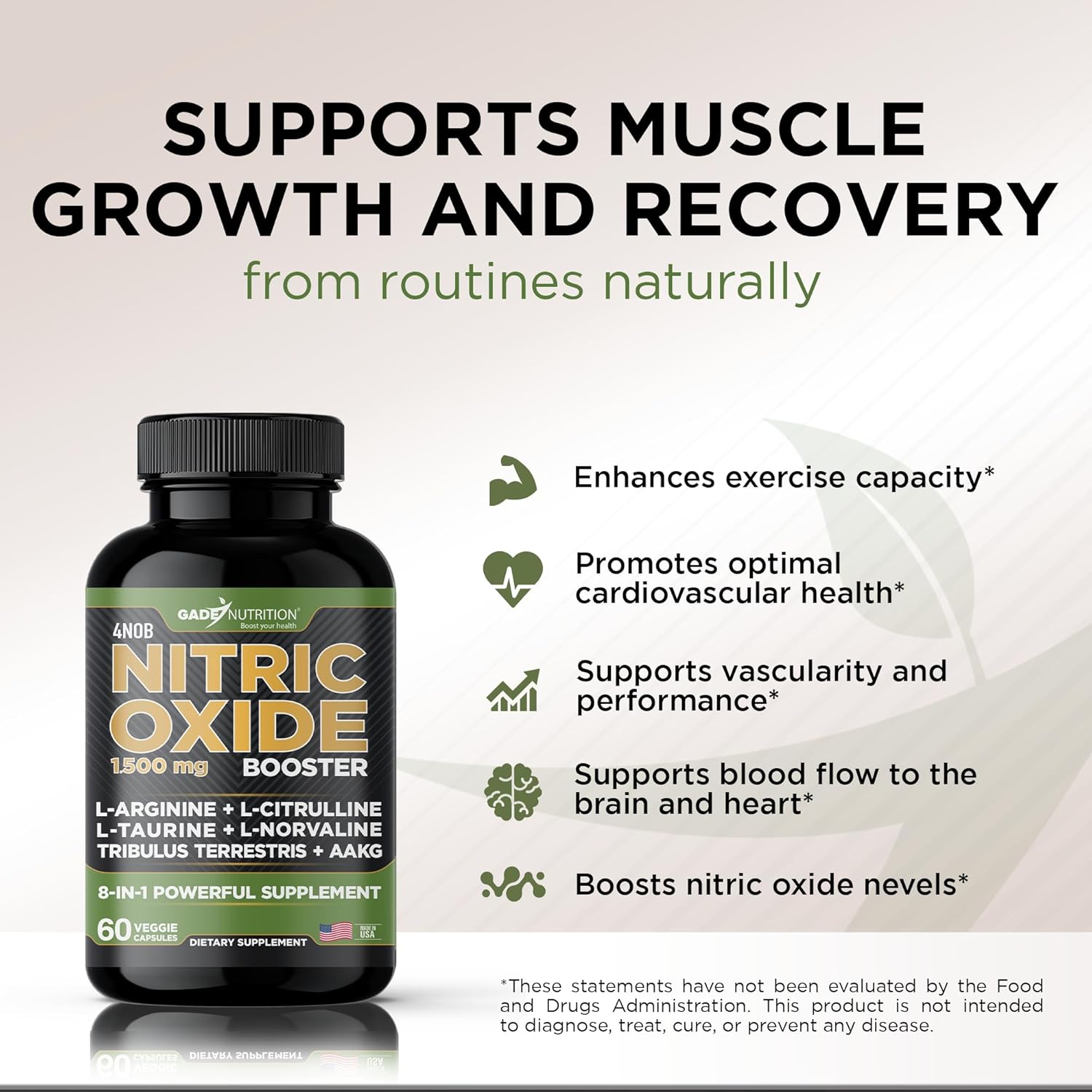 Gade Nutrition Nitric Oxide Supplement for Energy and Performance - L Arginine Capsules with Essential Amino Acids and Maca Root - Pre Workout Muscle Builder