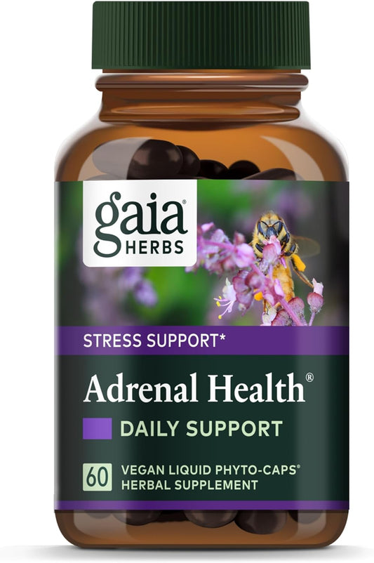 Gaia Herbs Adrenal Health Daily Support - Herbal Supplement with Ashwagandha, Holy Basil & Schisandra - Promotes Healthy Energy & Stress Levels - 60 Liquid Phyto-Capsules