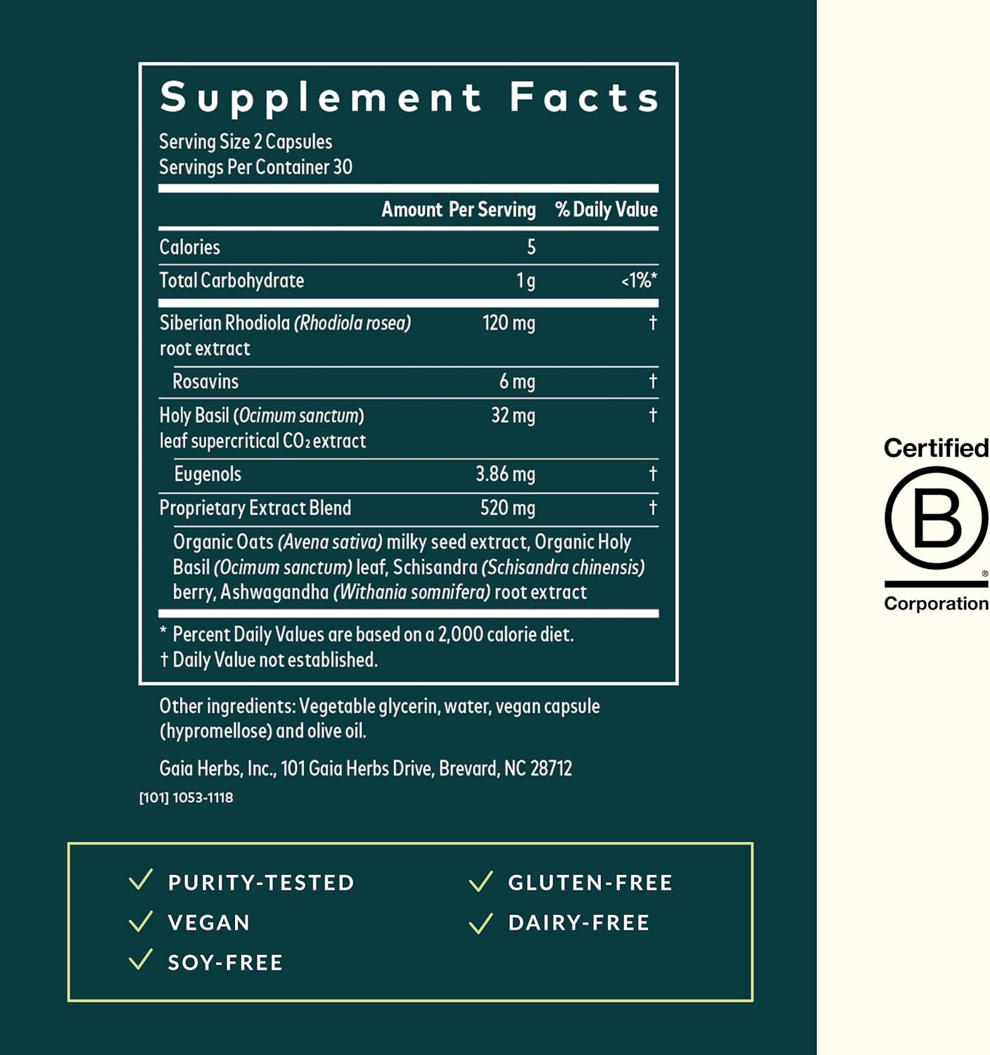 Gaia Herbs Adrenal Health Daily Support - Herbal Supplement with Ashwagandha, Holy Basil & Schisandra - Promotes Healthy Energy & Stress Levels - 60 Liquid Phyto-Capsules