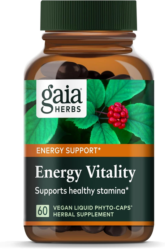 Gaia Herbs Energy Vitality Supplement with Ginkgo & Ginseng for Healthy Energy & Stress - 60 Vegan Capsules