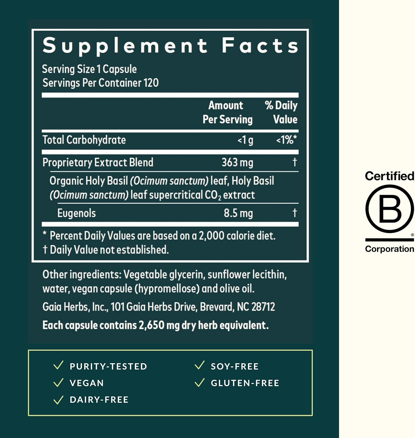 Gaia Herbs Holy Basil Leaf Liquid Phyto-Capsules - Ayurvedic Adaptogen for Stress Balance - 120 Capsules