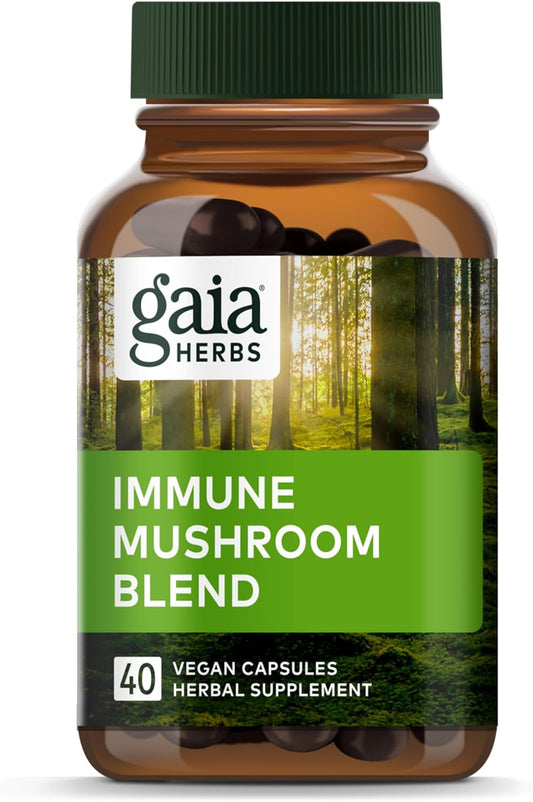 Gaia Herbs Immune Mushroom Blend - Vegan Capsules with Reishi, Cordyceps, Turkey Tail, Shiitake, and Chaga Mushrooms for Year-Round Health - Immune Support Supplement (40-Day Supply)